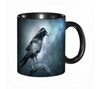 EKLMPS Coffee Mugs,11oz Ceramic Mugs, Funny Gifts for Women, Birthday Present,Christmas,Funny Mugs for Men,Black raven in moonlight perched on tree. Scary creepy gothic setting. Cloudy night. Hallowee