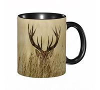 EKLMPS Coffee Mugs,11oz Ceramic Mugs, Funny Gifts for Women, Birthday Present,Christmas,Funny Mugs for Men,Whitetail Deer Fawn in The Wilderness stag in Rural Hunting Theme of ca