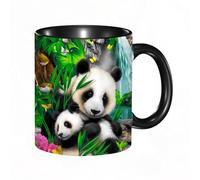 EKLMPS Coffee Mugs,11oz Ceramic Mugs, Funny Gifts for Women, Birthday Present,Christmas,Funny Mugs for Men,Mother Panda and her baby Panda are Snuggling and eating bamboo in the morning in a zoo in Fr