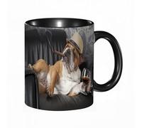EKLMPS Coffee Mugs,11oz Ceramic Mugs, Funny Gifts for Women, Birthday Present,Christmas,Funny Mugs for Men,Bulldog, Humorous Photo of a Gentleman Resting on a Chair with a Glass of Drink