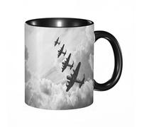 EKLMPS Coffee Mugs,11oz Ceramic Mugs, Funny Gifts for Women, Birthday Present,Christmas,Funny Mugs for Men,Black and White Retro Image of Lancaster Bombers from Battle of in in World War Two