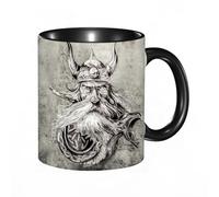 EKLMPS Coffee Mugs,11oz Ceramic Mugs, Funny Gifts for Women, Birthday Present,Christmas,Funny Mugs for Men,Tattoo Art Sketch of a Viking Warrior of an Ancient Wooden Figurehead on a Viking Longboat