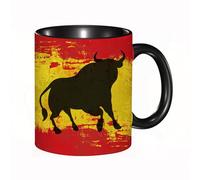 EKLMPS Coffee Mugs,11oz Ceramic Mugs, Funny Gifts for Women, Birthday Present,Christmas,Funny Mugs for Men,Background in The Spanish Colors with a Black Bull