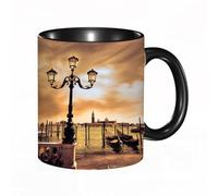 EKLMPS Coffee Mugs,11oz Ceramic Mugs, Funny Gifts for Women, Birthday Present,Christmas,Funny Mugs for Men,Venice lagoon. Gondolas moored by Saint Mark square on the Grand canals at night. Venice Ital