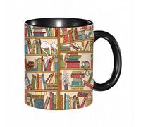 EKLMPS Coffee Mugs,11oz Ceramic Mugs, Funny Gifts for Women, Birthday Present,Christmas,Funny Mugs for Men,Cat Lover Collection,Nerd Book Lover Kitty Sleeping Over Bookshelf in Library Academics Felin