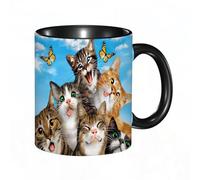 EKLMPS Coffee Mugs,11oz Ceramic Mugs, Funny Gifts for Women, Birthday Present,Christmas,Funny Mugs for Men,Cute Cartoon Cat Family with Butterfly
