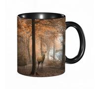 EKLMPS Coffee Mugs,11oz Ceramic Mugs, Funny Gifts for Women, Birthday Present,Christmas,Funny Mugs for Men,Stunning Image of red Deer stag in Foggy Autumn Colorful Forest Landscape Image