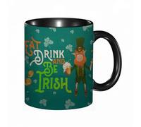 EKLMPS Coffee Mugs,11oz Ceramic Mugs, Funny Gifts for Women, Birthday Present,Christmas,Funny Mugs for Men,Eat Drink and be Irish Quote Greeting Card Design for St. Patrick's Day. of Leprechaun in t