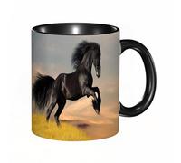 EKLMPS Coffee Mugs,11oz Ceramic Mugs, Funny Gifts for Women, Birthday Present,Christmas,Funny Mugs for Men,Black Friesian Horse Gallop