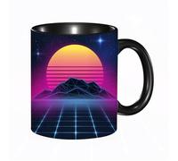 EKLMPS Coffee Mugs,11oz Ceramic Mugs, Funny Gifts for Women, Birthday Present,Christmas,Funny Mugs for Men,Electronic neon on New Retro Wave 80 Party Miami 90S Beach Retrowave Design