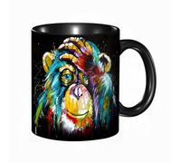 EKLMPS Coffee Mugs,11oz Ceramic Mugs, Funny Gifts for Women, Birthday Present,Christmas,Funny Mugs for Men,Original oil painting. Painted colored monkey. Bright colors on a black background. The monke