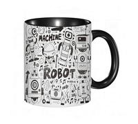 EKLMPS Coffee Mugs,11oz Ceramic Mugs, Funny Gifts for Women, Birthday Present,Christmas,Funny Mugs for Men, Robot Pattern Illustrator line Tools Drawing