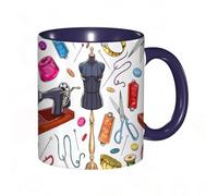 EKLMPS Coffee Mugs,11oz Ceramic Mugs, Funny Gifts for Women, Birthday Present,Christmas,Funny Mugs for Men, Background with Sketch Tailoring Equipment. Mannequin Sewing Sewing Machine. Hand-Drawn