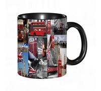 EKLMPS Coffee Mugs,11oz Ceramic Mugs, Funny Gifts for Women, Birthday Present,Christmas,Funny Mugs for Men,London Big Ben Tower Bridge UK Flag Ctol Red Bus Telephone Box Honor Team Square Colla