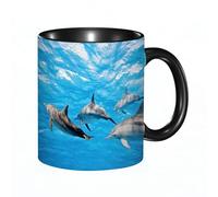 EKLMPS Coffee Mugs,11oz Ceramic Mugs, Funny Gifts for Women, Birthday Present,Christmas,Funny Mugs for Men,Dolphin, Underwater of Dolphins Happy Swimming Ocean Animal Life Image