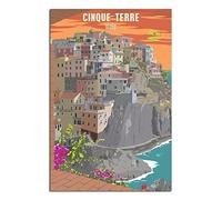 EKMCL Funny Tin Signs Cinque Terre Italy Sunset Poster Wall Art Garden House Plaque for Bathroom Kitchen Cafe Wall Halloween Christmas Decor 15 * 30cm