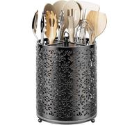 EKNITEY Instant-Dry kitchen utensil holder - Taller 360° Rotating cutlery caddy Organiser - 4 Compartment Utensil Storage Rack for Spatula Cooking Tool（Black）