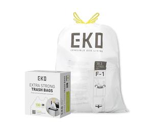 EKO 18-30 Litre Drawstring Bin Bags, Heavy Duty Kitchen Bin Liners for Multi Compartment Bins, Leakproof and Tear-Resistant for Waste & Recycling, Unscented Food Waste Bags, 100 Count, Code F-1, White