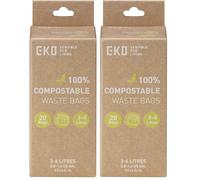 EKO 3-6 Litre Compostable Bin Bags for Food Waste Caddies, Leakproof and Tear-Resistant, Unscented Food Waste Bags, 20 Count, Code A, White (Pack of 2)