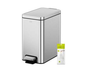 EKO 6-Litre Stella Slim Step Bin, Fingerprint-Resistant Stainless Steel Pedal Rubbish Bin with Removable Inner Liner (Silver)