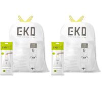 EKO 7-10 Litre Drawstring Bin Bags, Heavy Duty Bin Liners for Slim Kitchen and Bathroom Bins, Leakproof and Tear-Resistant for Waste & Recycling, Unscented Food Waste Bags, 25 Count, Code B, White
