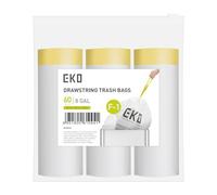 EKO 8 Gallon / 30.3 Liter, 60 Count Drawstring Trash Bags, Extra-Strong Unscented Garbage Bags, Easy-Dispense Roll for Kitchen & Household Use, Resists Tears, Leaks and Punctures, Code F-1, White