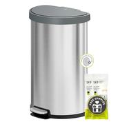 EKO Aria Brushed Stainless Steel Step Kitchen Trash Can Semi-Round 45L