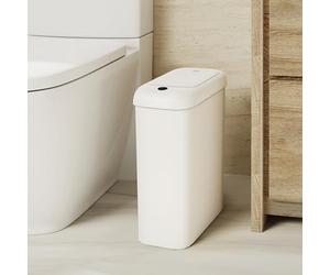 EKO Automatic Bathroom Trash Can with Lid, 2.6 Gallon Slim Touchless Garbage Can, Waterproof Motion Sensor Trash Bin for Bathroom, Office, Kitchen, White