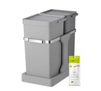 EKO Deco Duo Pull-Out Kitchen Recycling Bin for Cabinet, 35L (20 + 15 L) Dual Compartments, Built-In Under Sink Waste Bin with Smooth, Quiet Sliding Rails and Integrated Handles, Grey
