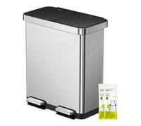 EKO Deluxe Stainless Steel 40 + 28 Litres 2 Compartments Kitchen Waste Bin, Waste Separation System,Removable Inner Bucket, Soft Closing, Fingerprint-Free, Rubbish Bin with lid