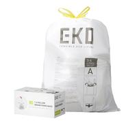 EKO 3-6 Litre Drawstring Bin Bags, Heavy Duty Bin Liners for Small Kitchen and Bathroom Bins, Leakproof and Tear-Resistant for Waste & Recycling, Unscented Food Waste Bags, 80 Count, Code A, White