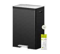 EKO Ecocasa II 40L Double Rubbish Bin, 2×20L Kitchen Recycling Bin with Soft-Close Lid, Deodoriser Compartment and Fingerprint-Resistant Stainless Steel Trash Bin for Waste & Recycling, Matt Black
