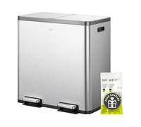 EKO EcoCasa Plus 80L Double Rubbish Bin, 2×40L Large Kitchen Pedal Bin with Soft-Close Lids, Removable Buckets and Fingerprint-Resistant Stainless Steel Trash Bin for Waste & Recycling