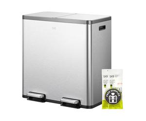 EKO Ecocasa Plus 80L Dual Compartment Recycling Bin, 2 x 40L Large Kitchen Pedal Bin, Double Rubbish Bin with Soft-Close Lids, Removable Buckets and Fingerprint-Resistant Stainless Steel