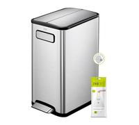 EKO Ecofly Recycling Bin, Pedal Bin 30 Litre, Rubbish Bin with Soft-Close Lid, Kitchen Bin Dual Opening, Perfect for Kitchen & Home, Stainless Steel