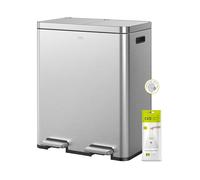 EKO Edison 60L Dual Rubbish Bin, 2×30L Large Capacity Kitchen Pedal Recycling Bin with Soft-Close Lids, Removable Buckets, Fingerprint-Resistant Stainless Steel Bin for Waste and Recycling