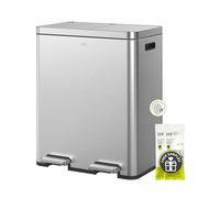 EKO Edison Dual Compartments Kitchen Bin for Recycling and waste, 2x30 Litre Rubbish Bin with Dual Removable Inner Buckets, Independent Metal Lids and Pedals, Matte Stainless Steel
