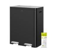 EKO Edison Dual Kitchen Bin for Recycling and Trash, 2x30 Litre Rubbish Bin with Dual Removable Inner Liners, Independent Lids and Pedals, Matte Black Stainless Steel