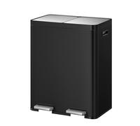 EKO Edison Dual Kitchen Bin for Recycling and Trash, 2x30 Litre Rubbish Bin with Dual Removable Inner Liners, Independent Lids and Pedals, Matte Black Stainless Steel