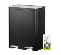 EKO Edison Trash Can 2 Compartments, 2 x 30 Litres, Pedal Bin Kitchen with Double Inner Bucket, 20 Rubbish Bags, Large Capacity Waste Separation System, Soft Closing Lid, Fingerprint Free, Matte Black