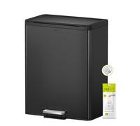 EKO Essential Recycler Bin 20L + 20L, Waste Bin Dual Compartments, Pedal Bin with Lid Softclose, Perfect for Kitchen & Home, Matt Black