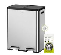 EKO Essential 8+8 Gallon Dual Trash Can, Kitchen Step Recycle Trash Can with Dual Removable Bucket, Independent Lids and Pedals, Brushed Stainless Steel