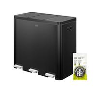 EKO Essential Rubbish Bin 3 Compartments, 3 x 20 Litres, Waste Separation System, Kitchen Pedal Bin, Includes 20 Rubbish Bags, Large Capacity Waste Bin with Lid, Soft Close and Airtight, Matte Black