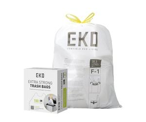 EKO Extra Long Trash Bags with Drawstring, 30 Litre Bin Bags, 100 Bags, Extra Strong, Quick Access Box, Perfect Fit for Recycling Bins, Leak-Proof, White, Size F-1