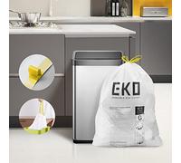 EKO Extra-Strong Drawstring Bin Liners - 60 Unscented Rubbish Bags, 50-90 Litres, Extra-Long Custom Fit for Heavy-Duty Kitchen Bins, Clear White, Size G