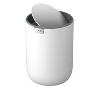 EKO Fandy 0.58 Gal/2.2L Mini Trash Can with Lid, Swing-Top Desktop Trash Can for Bathroom, Countertop, Vanity, Desk or Office, Small Garbage Bin (White)