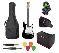 Eko Guitars GEE ST100-BLK Electric Guitar Bundle Complete Set with Amplifier and Accessories Black