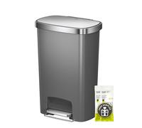 EKO Hana Select 13.2 Gallon / 50L Step Trash Can, Large Plastic Kitchen Trash Can with Stainless Steel Lid, Soft-Close & Stay-Open, Deodorizer Compartment, Wide Steel Pedal Garbage Can for Home, Grey