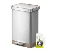 EKO Hudson Matte Stainless 50 Liter/13.2 Gallon Step Trash Can with Rear Trash Bag Storage Compartment