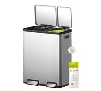 EKO Kitchen Bin, 2 Compartment Recycling Bin, Stainless Steel, 30L+20L | Recycling Compartments, Removable Buckets, Soft-Close Lids, Pedal & Fingerprint-Resistant for Waste & Recycling, Home Kitchen